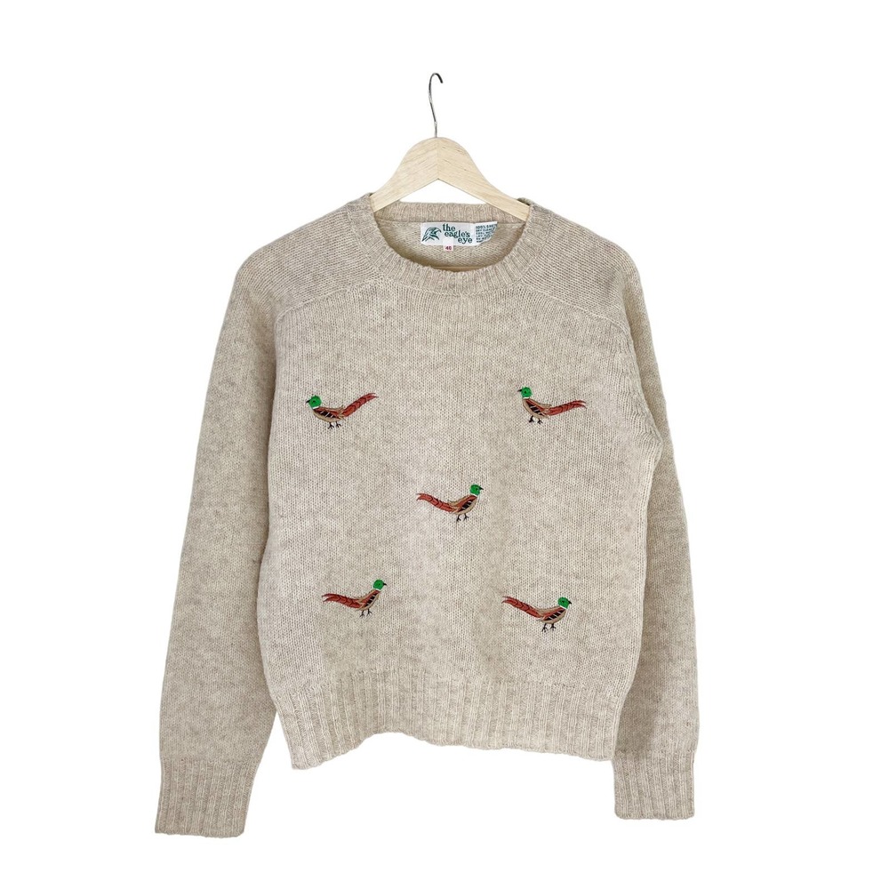 Vintage Eagle's Eye Shetland Embroidered Pheasant Sweater 40